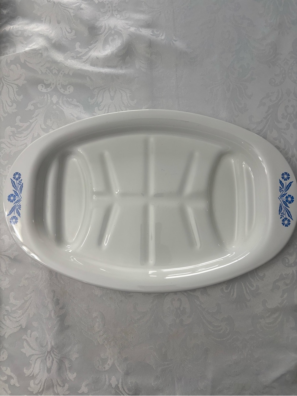 Corning Ware  Oval Meat Platter Blue Cornflower P-19 Vintage